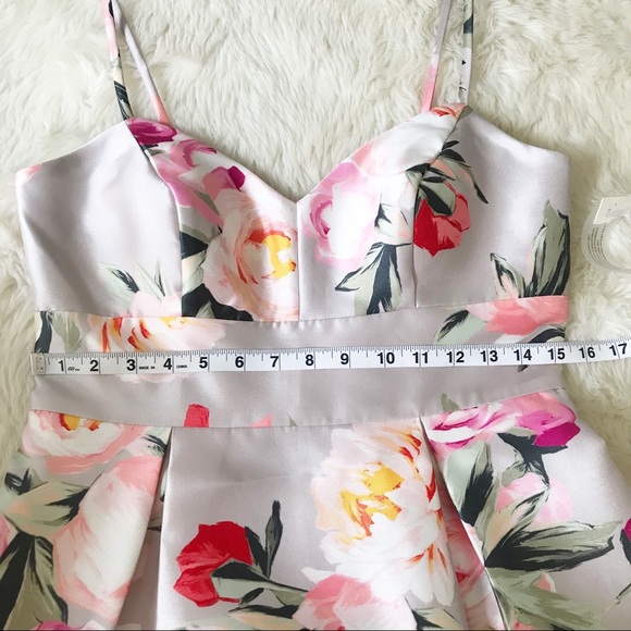 ELIZA J Mikado Floral Print Cocktail Dress Spaghetti Strap Gray Pink Size 8 New - Picture 12 of 14
